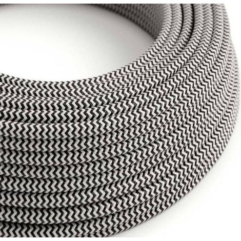 Creative-cables italia cavo elettrico rotondo rivestito in tessuto effetto seta 3x0,75 zigzag nero xz3rz04