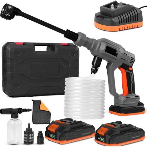 Nettoyeur Haute Pression sans Fil, Nettoyeur Haute Pression avec Buse 6 en 1, 2 x 2000mAh Batteries, Pulvérisateur de Mousse, Adapté pour Voiture, Jardin, Terrasse (1/5)