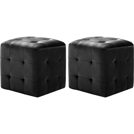 Set 2 pouf poggiapiedi 30 x 30 x 30 cm imbottito tessuto velluto nero DEC032759
