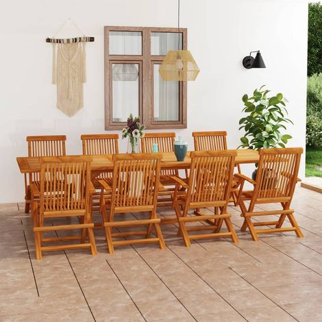 Salon de jardin 9 pcs Ensemble Table et Chaise de Jardin - Bois de teck massif BV238128 - BonneVie (1/5)