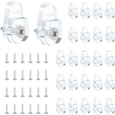 Packung mit 25 transparenten Befestigungsclips für Wand- oder Türspiegel – Runde Kunststoffhaken mit Schrauben zur sicheren Befestigung an Glas (1/5)