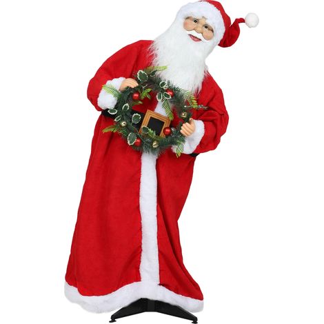 Figurine Père Noël debout 110 cm rouge, bras articulés pliables, commande vocale intégrée, chants de Noël festifs, décoration idéale pour intérieur et extérieur. (1/5)