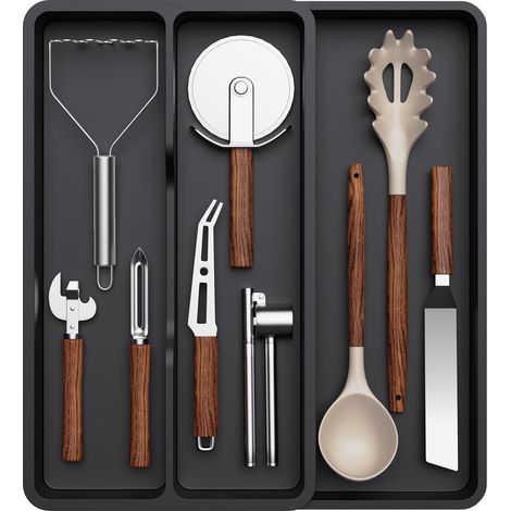 Rangement Extensible 2 à 3 Compartiments, Range Couverts pour Tiroir, Organisation de Cuisine en Plastique (1/4)