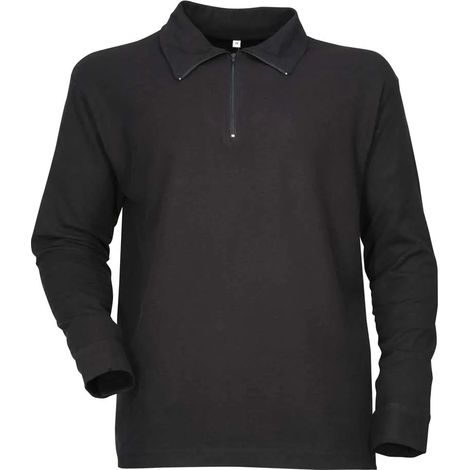 Chemise F1 coton noir 240g/m2 col zippé poignets boutonnés (1/3)