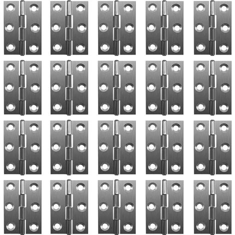 lot de 20 charnière, acier inoxydable, 180 degrés, 6 trous, 20 mm, intérieur extérieur