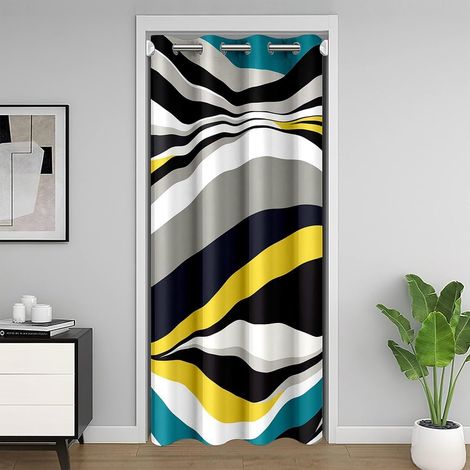 Vert Jaune Gris Rideaux Exterieur d'entrée Chaleur Rideau de Porte 86x203cm Stripes Rideau Occultant Rideaux Géométrique Moderne l'art des Rayures Rideaux Interieur Salon Chambre - 86L X 203H cm (1 Pa (1/5)