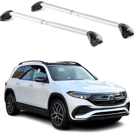 OMAC Barres de toit transversales certifiées TÜV pour Mercedes EQB X243 2022-2026 – Verrouillables (4 antivols) – Charge max 100 kg – Sangle inox + protection caoutchouc Argent (1/4)