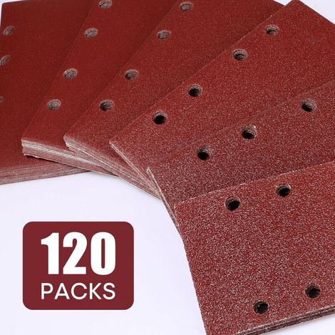 Ulisem120pcs feuilles abrasives rectangulaires, papier de verre pour ponceuse 93x185mm 8 trous tampons de ponçage à crochet et boucle, grains assortis 40/60/80/120/180/240 (1/3)