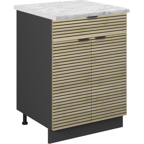 Mobiletto base per cucina Fame-Line, Pannello in quercia, 60 cm con cassetto, PL Marmo, Vicco