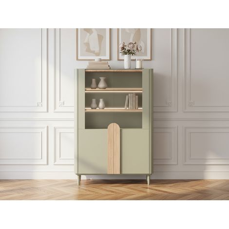 BOBOCHIC - Meuble vitrine 2 portes H. 150 cm ENYRA pieds en bois massif   Vert
