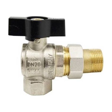 ROBINET À BOISSEAU SPHÉRIQUE À COUDE POUR COLLECTEUR Dimensions : 1/2" DN 15 PN 40