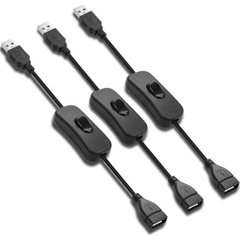 Lot de 3 rallonges de câble USB 2.0 5 V mâle vers Femelle avec Interrupteur, Prise en Charge du Transfert de données et de Courant, Convient pour Ventilateur USB, Bande LED, Bureau d'écriture (1/5)