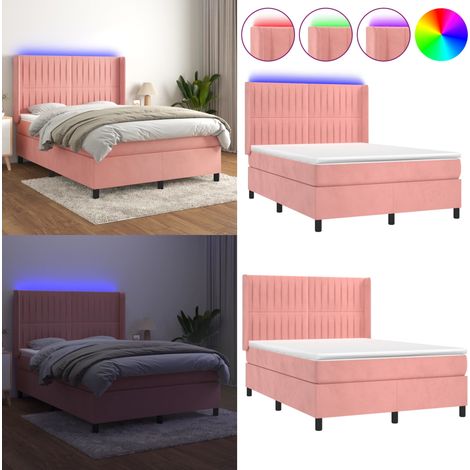 Boxspringbett mit Matratze & LED Rosa 140x200 cm Samt - Boxspringbett - Samtbett - Kinderzimmerbetten - Jugendzimmer - Rosa Bett - Home & Living