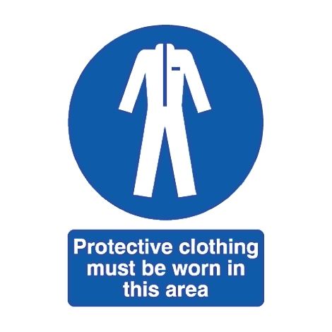 Panneau obligation, avec pictogramme : Vêtements de protection obligatoires "Protective Clothing Must Be Worn In This ( Prix pour 1 )