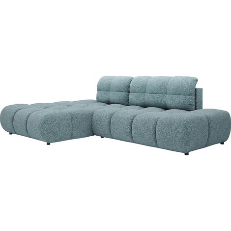 Canapé d'angle gauche ouvert convertible en tissu chiné bleu gris JOCIMA (1/5)