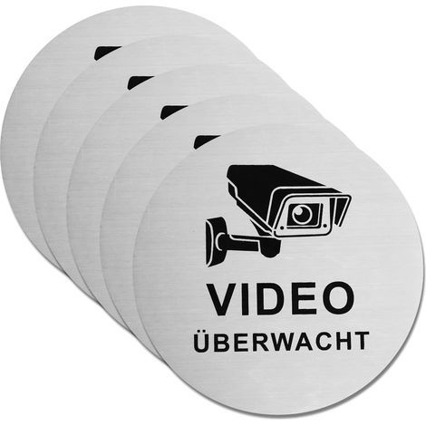 Lot de 5 autocollants de vidéosurveillance, terrain privé, avec inscription en allemand « Videoüberwachung », pour l'intérieur et l'extérieur, 10 cm (1/5)