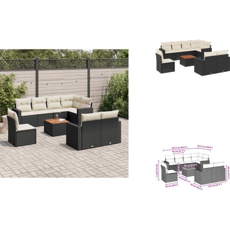 9-tlg. Garten-Sofagarnitur mit Kissen Schwarz Poly Rattan - Gartensorte - Gartenmöbel Set - PE-Rattan Möbel - Outdoor Lounge - Esstischset (1/3)