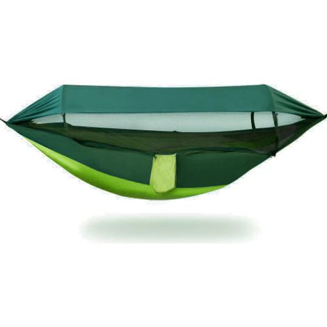Vert foncé 260&140 cm Hamac en nylon anti-basculement, hamac simple ou double d'extérieur, hamac parachute léger pour le camping, hamac en nylon avec moustiquaire (1/5)