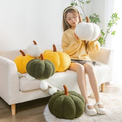 Coussin citrouille en peluche 3D, ultra doux et rembourré, coussin décoratif blanc de 35 cm pour décoration d'intérieur (1/4)