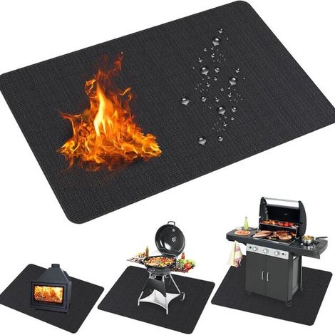 Tapis carré en silicone ignifugé et résistant à la chaleur pour cheminée, 91 x 122 cm, imperméable, résistant à l'huile et anti-étincelles, pour barbecues extérieurs - Noir (1/5)