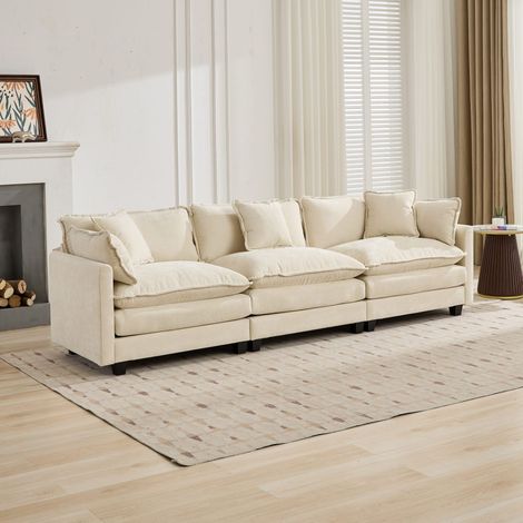 Sofá modular de 3 plazas 289x75x84 cm de chenilla beige FLORAGRACE (1/5)