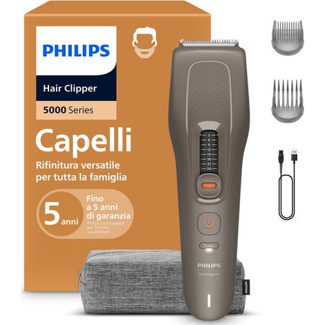 Philips HC5722-15 Serie 5000 Regolacapelli 10 impostazioni di lunghezza da 3 a 24 mm Batteria al litio 75 min di autonomia colore Marrone