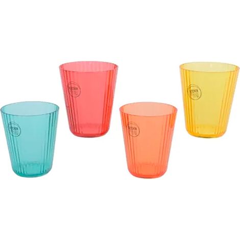 Vaso reutilizable de rayas en relieve 300 ml, ø8,5 x 10 cm, colores surtidos, 4 uds