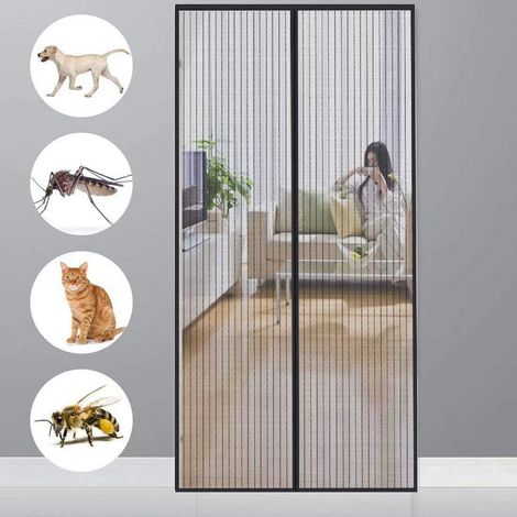 Rideau magnétique, moustiquaire, pour Portes, 100 x 190 cm, adsorption magnétique, pour Porte, Patio, fenêtre, Noir (1/5)