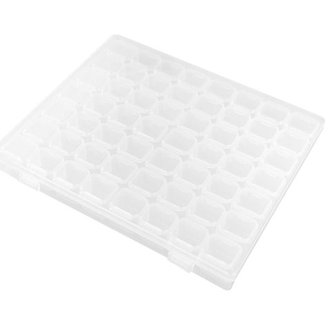 Boîte de rangement en plastique à 56 emplacements pour accessoires de nail art, décorations, bijoux et strass. (1/5)