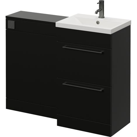 Napoli 390 Cento Matt Black 1100mm 2 Drawer Vanity Unit Toilet Suite with Glide Basin - 1100mm - Gunmetal Grey 320mm HandleWithout Kingston Toilet Pan