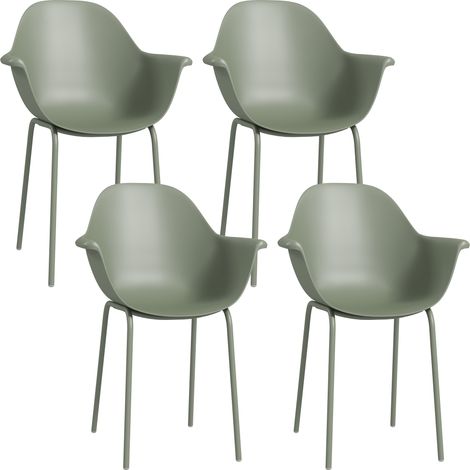 Gartenstuhl 4er-Set, mit Rückenlehne/Armlehnen, wetterfest, bis 120 kg, Kunststoff/Metall, Grün