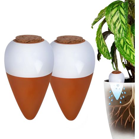 Clay Watering Cones with Lids, 350ml, Set of 2, White (1/5)