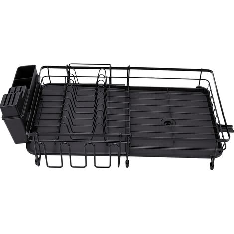 Égouttoir à vaisselle en acier au carbone, grand format, extensible de 30 à 53 cm, sans outil, avec porte-couverts, gain de place et antirouille. (1/5)