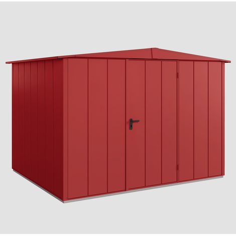 Hörmann Ecostar Metall-Gerätehaus Elegant mit Satteldach Typ 3, 238 x 303 cm, purpurrot, 7,2 m², 1-flüglige Tür