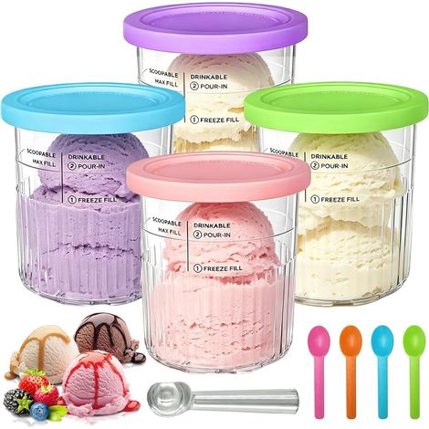 Plateau de crème glacée, accessoire pour conteneur de crème glacée 4 pièces 680 ML, machine à glace à crème Ninja avec couvercle, sans Bpa (1/5)