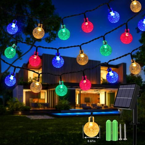Guirlandes lumineuses solaires, 18 m de long avec 100 DEL, guirlandes lumineuses solaires sphériques étanches à 8 modes pour jardin, balcon, patio, kiosque et décoration de mariage (blanc froid)