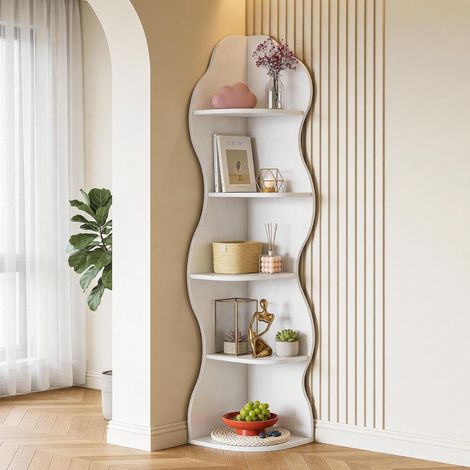 Tribesigns Étagère d'angle à 5 étages, 175 cm de haut, étagère de rangement, étagère de rangement, étagère de rangement, armoire d'angle pour salon, cuisine, bureau à domicile, blanc (1/5)