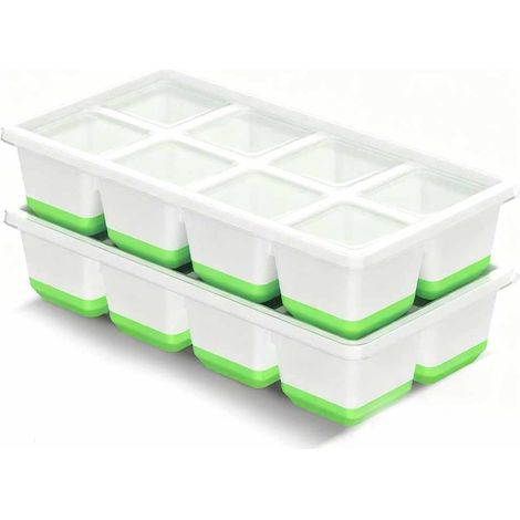 Grands bacs à glaçons en silicone,lot de 2,avec couvercles,adaptés aux boissons et au whisky,sûrs,réutilisables,démouler(verts)