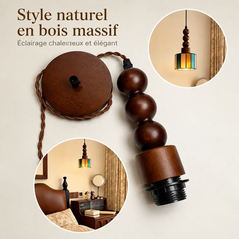 Suspension Rétro Modèle 1 m Torsadé Marron à Trois Boules et Demi-Cylindre Bois Noyer pour Abat-Jour 200 g – Livraison gratuite (1/4)