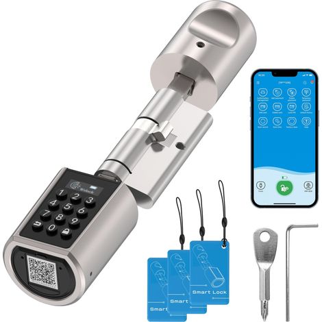 Serrure de porte électronique intelligente Wifi Mot de passe de soutien,Carte RFID, Bluetooth APP Serrure de porte,Déverrouillage à distance pour la maison,Faible consommation d'énergie, (1/5)