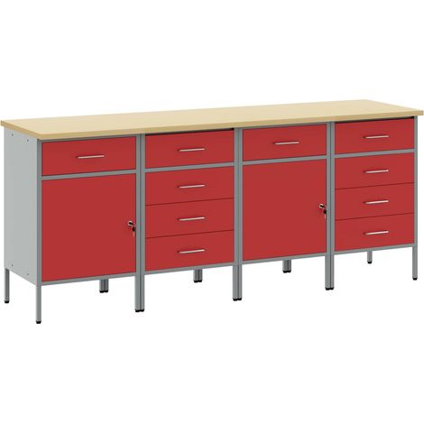 Werkbank mit Schubladen 4 pcs Rot und Grau 200 x 55 x 85 cm
