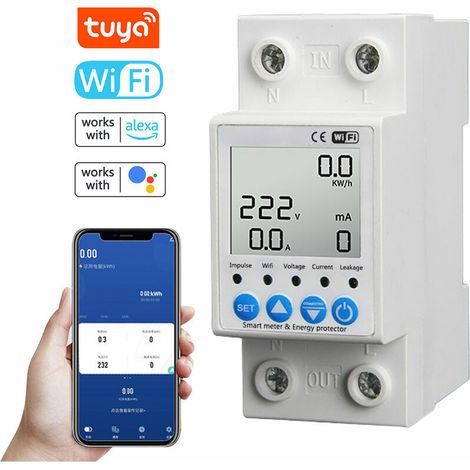 Tuya WiFi interrupteur de Protection Intelligent contre les fuites surveillance de la tension disjoncteur fonction de minuterie compteur de puissance commande vocale