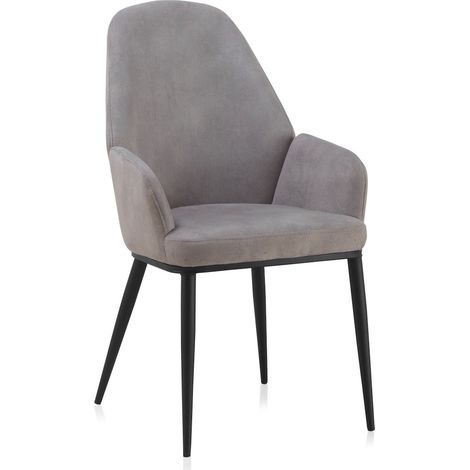 Fauteuil design gris clair assise confortable pieds métal noir - gris clair et pieds noirs (1/5)