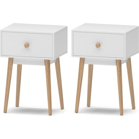 Hobag – Lot de 2 tables de chevet scandinaves 1 tiroir en bois blanc – Dimensions 40x30cm – Design moderne pour chambres et bureaux (1/3)
