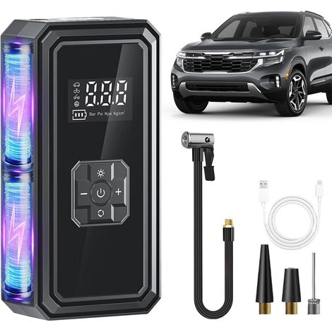 Elektrische Luftpumpe Auto & Fahrrad – Tragbarer Akku-Kompressor mit 150 PSI – Digitales Manometer, Automatischer Stopp & LED-Licht – USB-C wiederaufladbar, 30L/min, ABS (1/5)