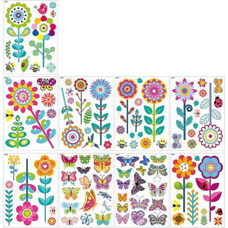 Décorations de fenêtre anti-collision oiseaux, stickers fleurs vinyle adhésifs, lot de 9 pièces grand format, alarme visuelle pour vitres, accessoires de fête, autocollants floraux pour baies vitrées (1/3)
