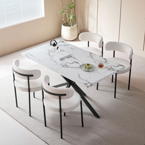 Wokaka Tavolo da pranzo rettangolare - piedi in metallo nero - legno marmorizzato - L140cm - per 4-6 persone