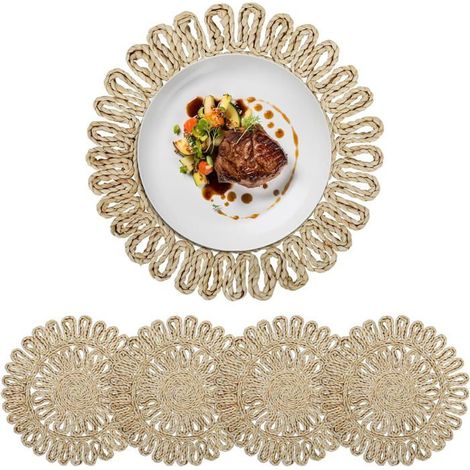Ecleanfy - Ensemble de quatre sets de table tissés à motif de maïs, 30 cm, avec bords tissés antidérapants, lavables, style bohème champêtre. (1/5)