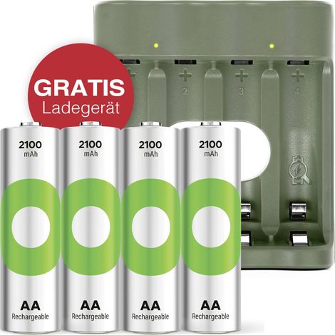 GP "Aktion Gratis Ladegerät" USB-Modell Ladegerät GP B441 inkl. 4x AA-Akku Pile rechargeable LR6 (AA) NiMH 2100 mAh 1.2 V 1 set A749603
