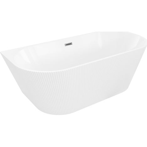 Mexen Oris baignoire îlot adossée cannelée 150 x 75 cm, blanche, trop-plein gun gray brossé - 52871507500-66 (1/5)